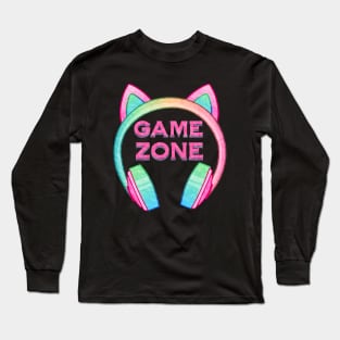 Game Zone Cat Ear Headphones - Girl Gamer Long Sleeve T-Shirt